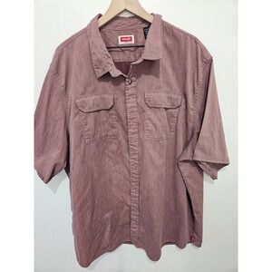Wrangler Mens Short Sleeve Button Down Shirt Maroon Heathered 3XL 3TG